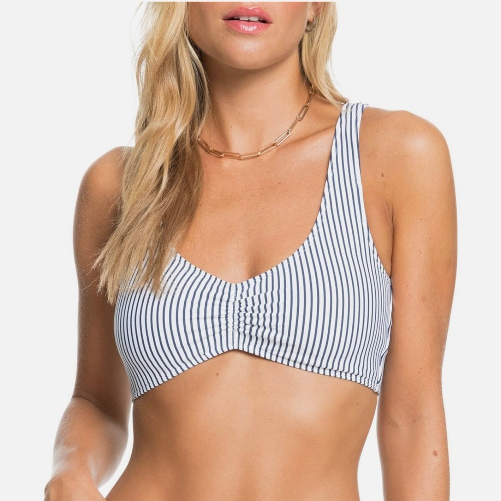 Roxy Printed Beach Classics Athletic Bikini Top Mood Stripes Medium NWT